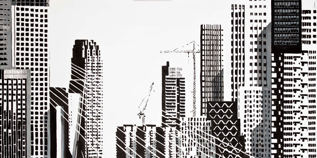 schilderij zwart wit skyline van rotterdam