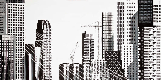 schilderij zwart wit skyline van rotterdam
