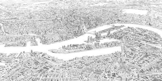 Rotterdam vanuit de lucht poster, Rotterdam tekening met architectuur en skyline ingelijst