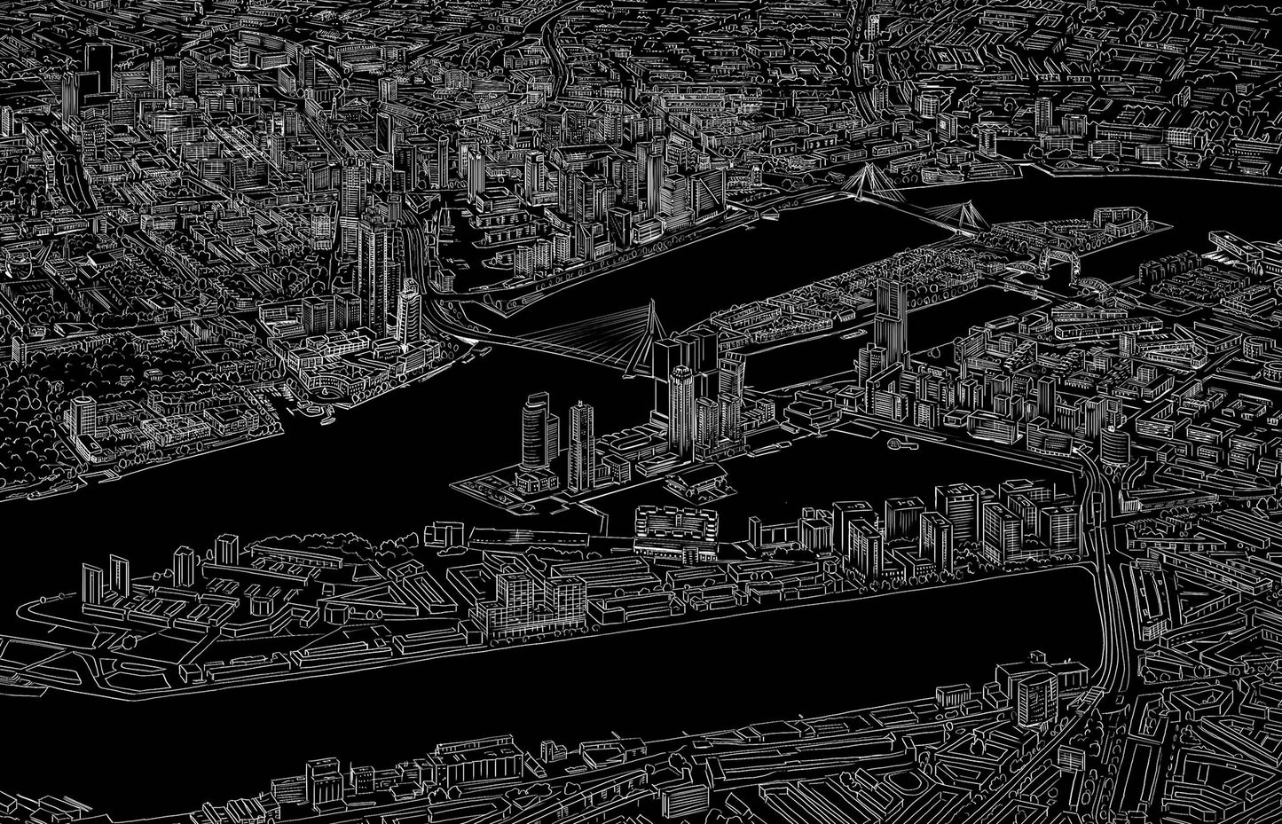 Rotterdam Skyline Birdseye Black