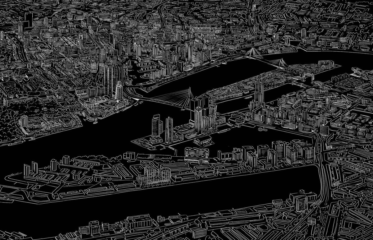 Rotterdam Skyline Donker Poster - Iconische Kunstprint - Art of Rotterdam