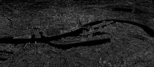 Skyline Rotterdam Birdseye poster, Rotterdam tekening met architectuur en skyline ingelijst