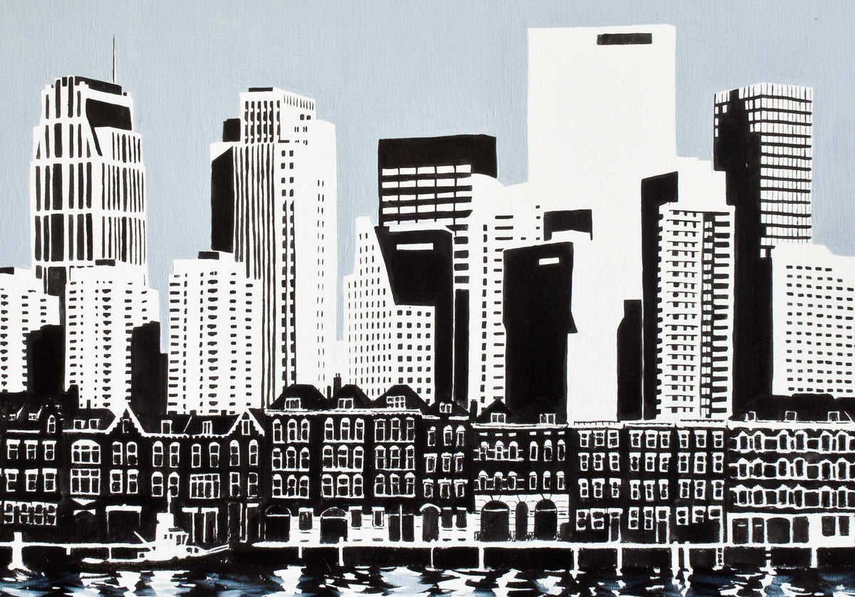 Skyline Rotterdam poster, Rotterdam tekening met architectuur en skyline detail