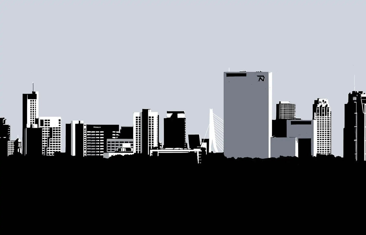 Poster Skyline Rotterdam vanaf Noord, handgetekende Rotterdam kunst en skyline detail