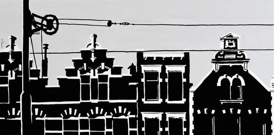 Poster Oudendijk Rotterdam, handgetekende Rotterdam kunst en skyline ingelijst