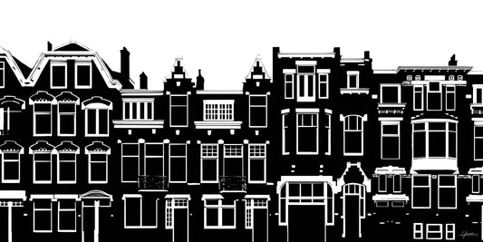 Handgetekende poster Bergselaan Rotterdam, kunst geïnspireerd op skyline Rotterdam ingelijst