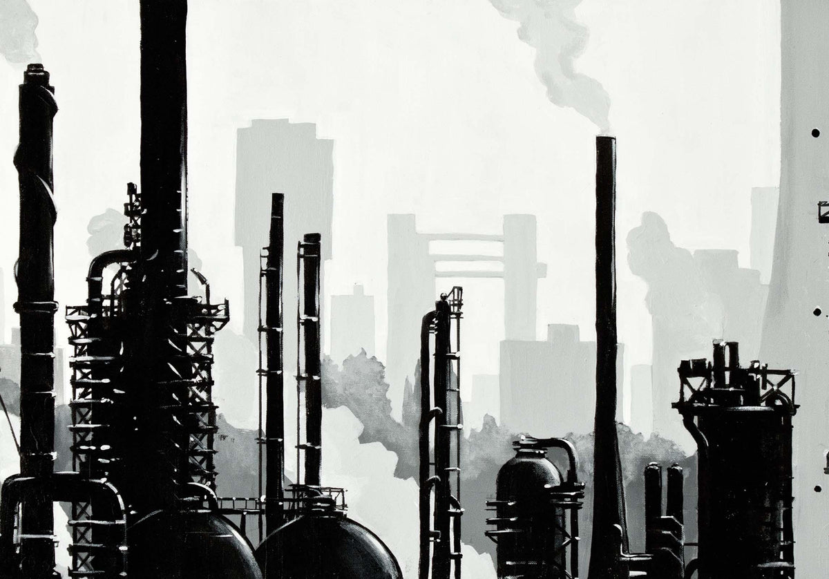 Poster Shell Pernis Rotterdam, handgetekende Rotterdam kunst en skyline detail