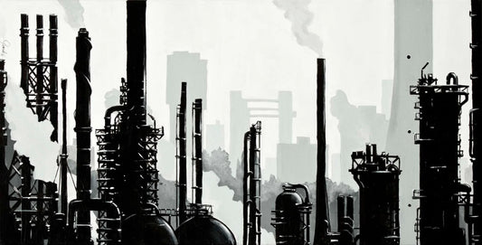 Handgetekende poster Shell Pernis Rotterdam, kunst geïnspireerd op skyline Rotterdam ingelijst