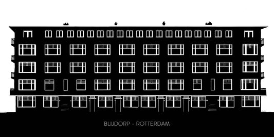 Handgetekende poster Statenweg Blijdorp Rotterdam, kunst geïnspireerd op skyline Rotterdam ingelijst
