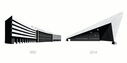 Rotterdam Centraal Station Oud en Nieuw poster, Rotterdam tekening met architectuur en skyline