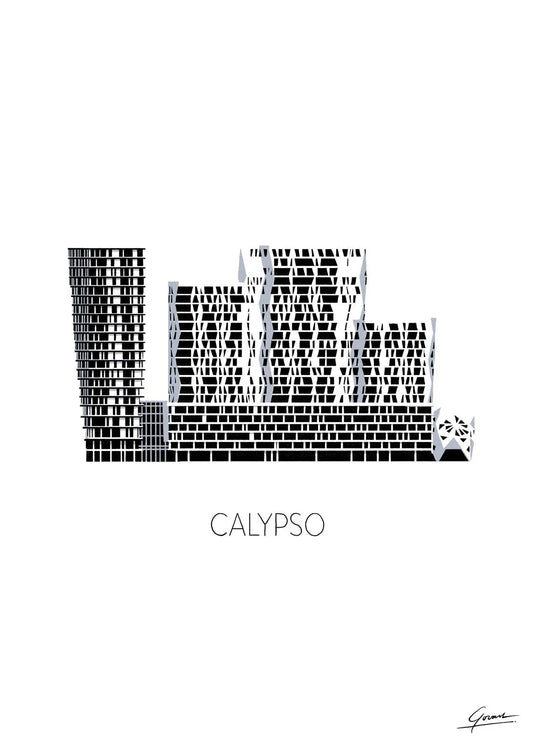 Poster Calypso Rotterdam, handgetekende Rotterdam kunst en skyline ingelijst