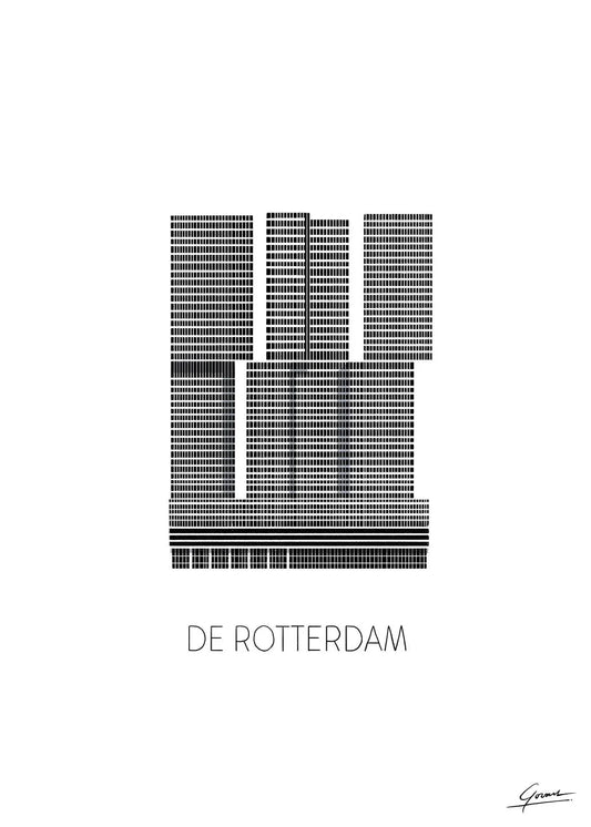 De Rotterdam Woontoren poster, Rotterdam tekening met architectuur en skyline ingelijst