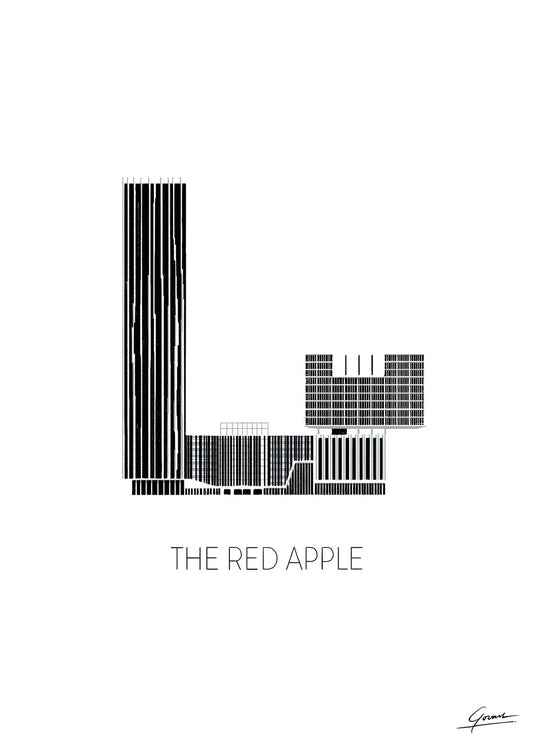 Poster Red Apple Rotterdam, handgetekende Rotterdam kunst en skyline ingelijst