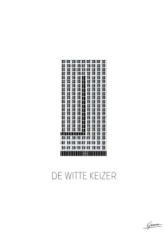Poster Witte Keizer Rotterdam, handgetekende Rotterdam kunst en skyline ingelijst