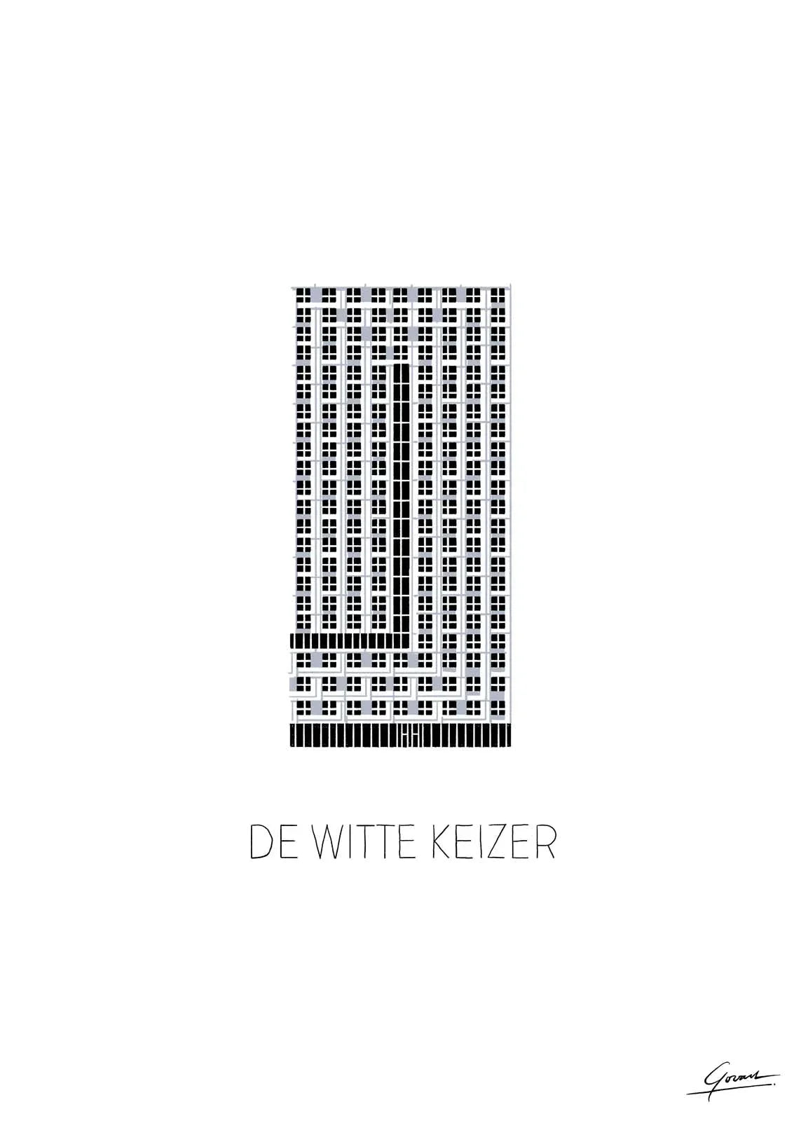 Witte Keizer Rotterdam poster, Rotterdam tekening met architectuur en skyline detail