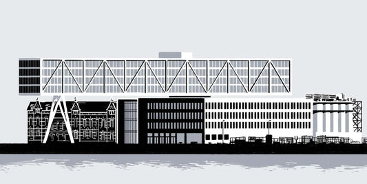 Poster De Brug Unilever, stedelijke kunst met architectuur en skyline ingelijst