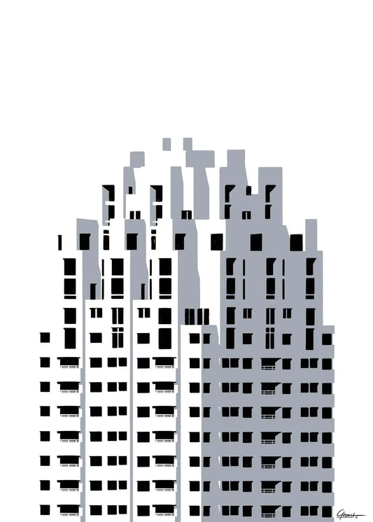 New Orleans Rotterdam poster, Rotterdam tekening met architectuur en skyline ingelijst