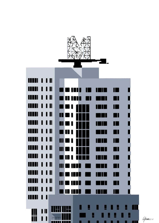 Poster Montevideo Rotterdam, handgetekende Rotterdam kunst en skyline ingelijst