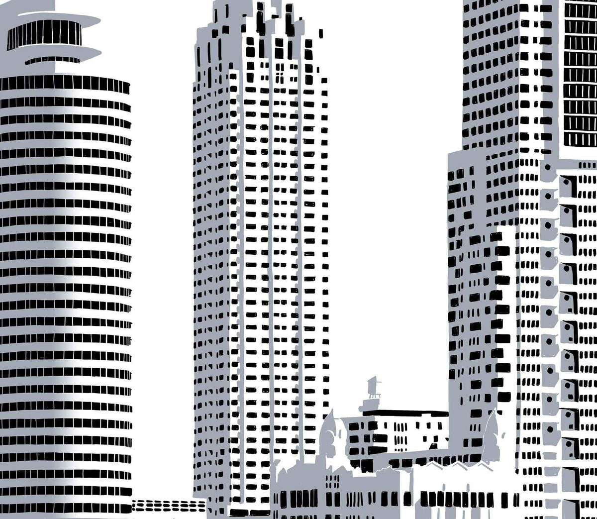 Detail van Hoogbouw Wilhelminapier Rotterdam handgetekende art print