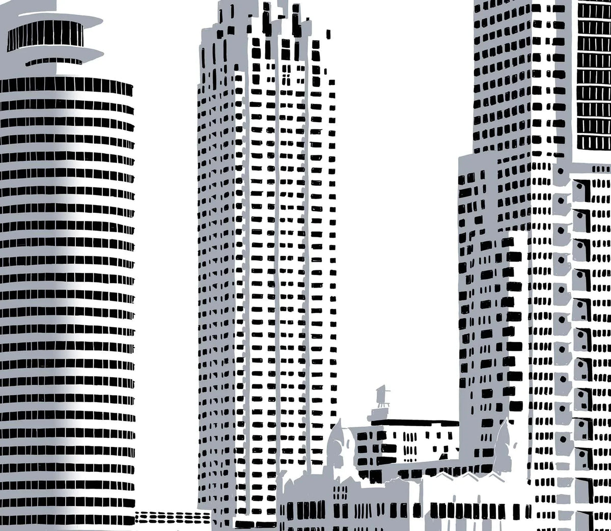 Hoogbouw Wilhelminapier Rotterdam poster, Rotterdam tekening met architectuur en skyline detail