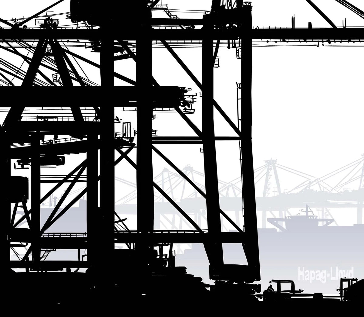 Poster Havenkranen Rotterdam, handgetekende Rotterdam kunst en skyline detail