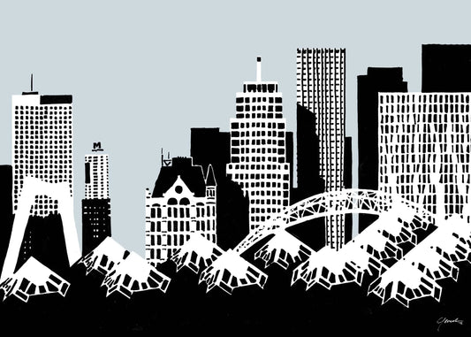Blaak Rotterdam poster, Rotterdam tekening met architectuur en skyline ingelijst