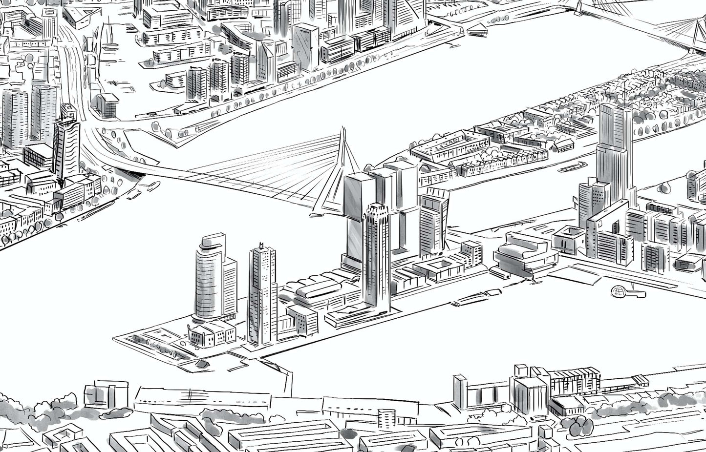 Rotterdam Skyline Birdseye Close-up - Art of Rotterdam