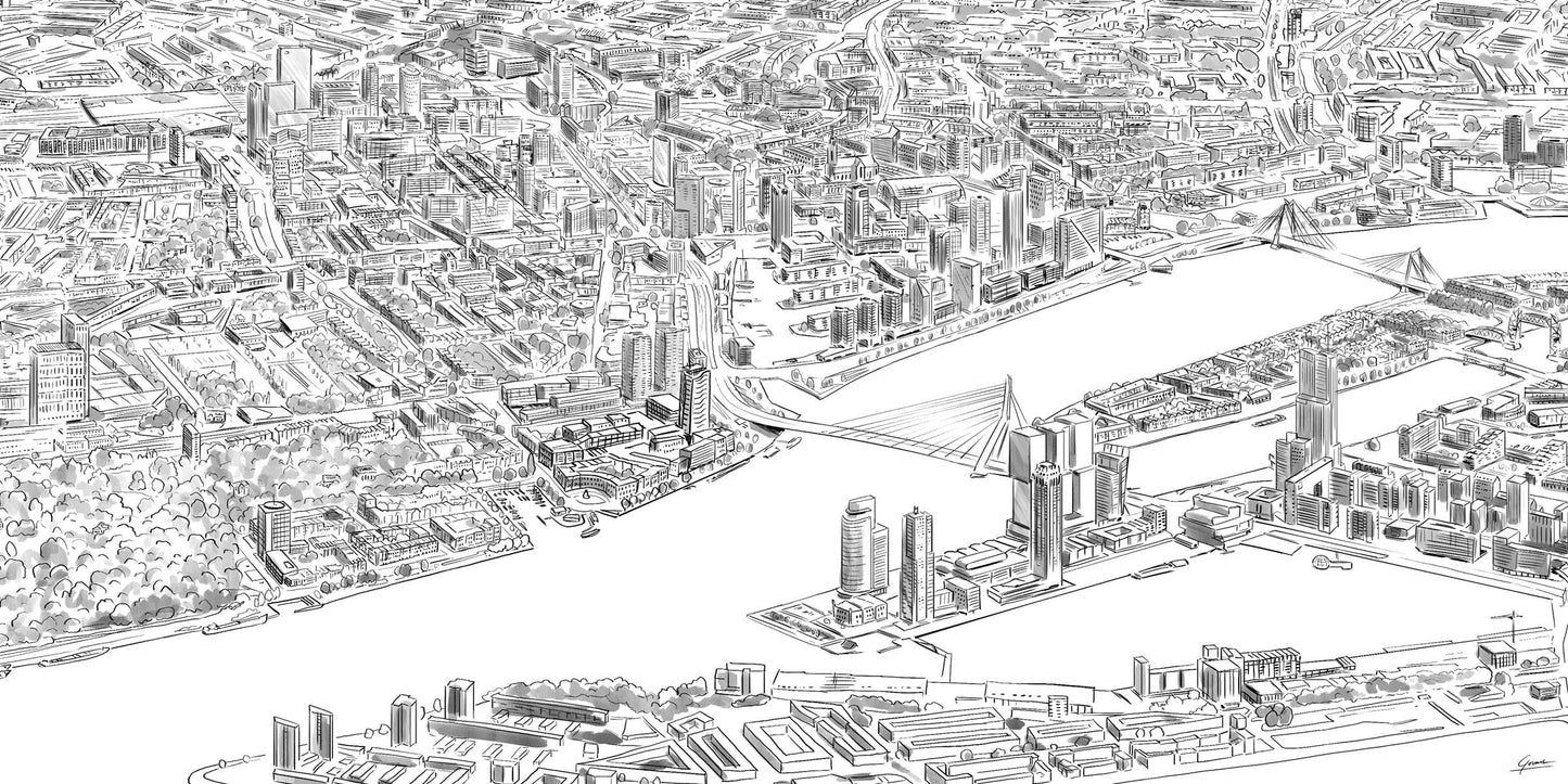 Rotterdam Skyline Birdseye Close-up - Art of Rotterdam