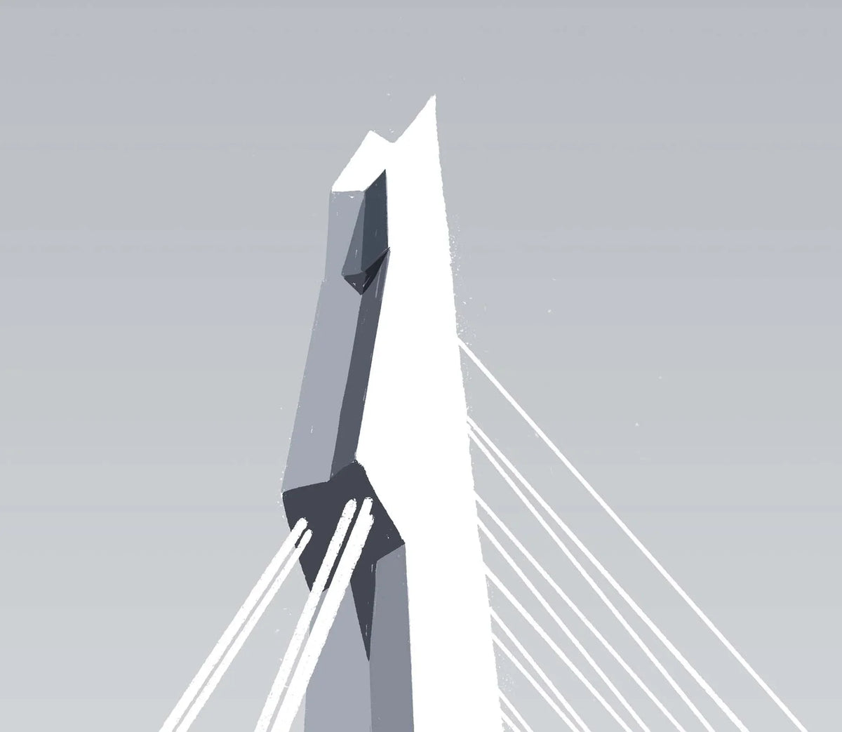 Handgetekende poster Erasmusbrug Rotterdam, kunst geïnspireerd op skyline Rotterdam detail