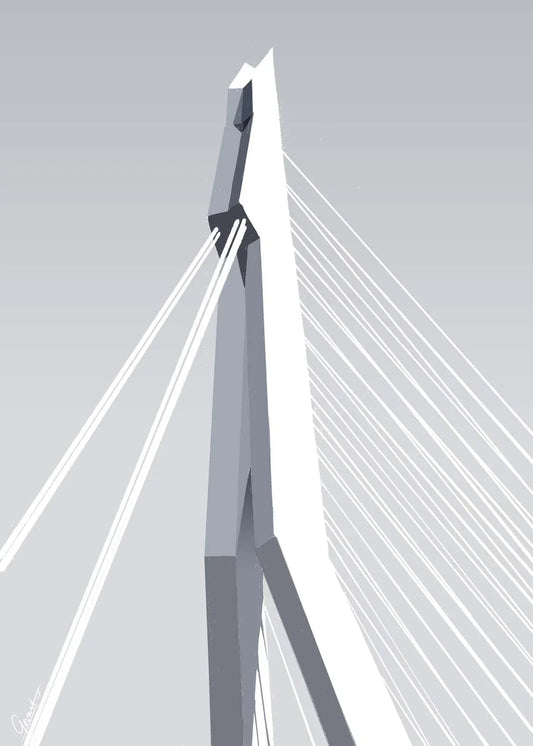 Erasmusbrug Rotterdam poster, Rotterdam tekening met architectuur en skyline ingelijst