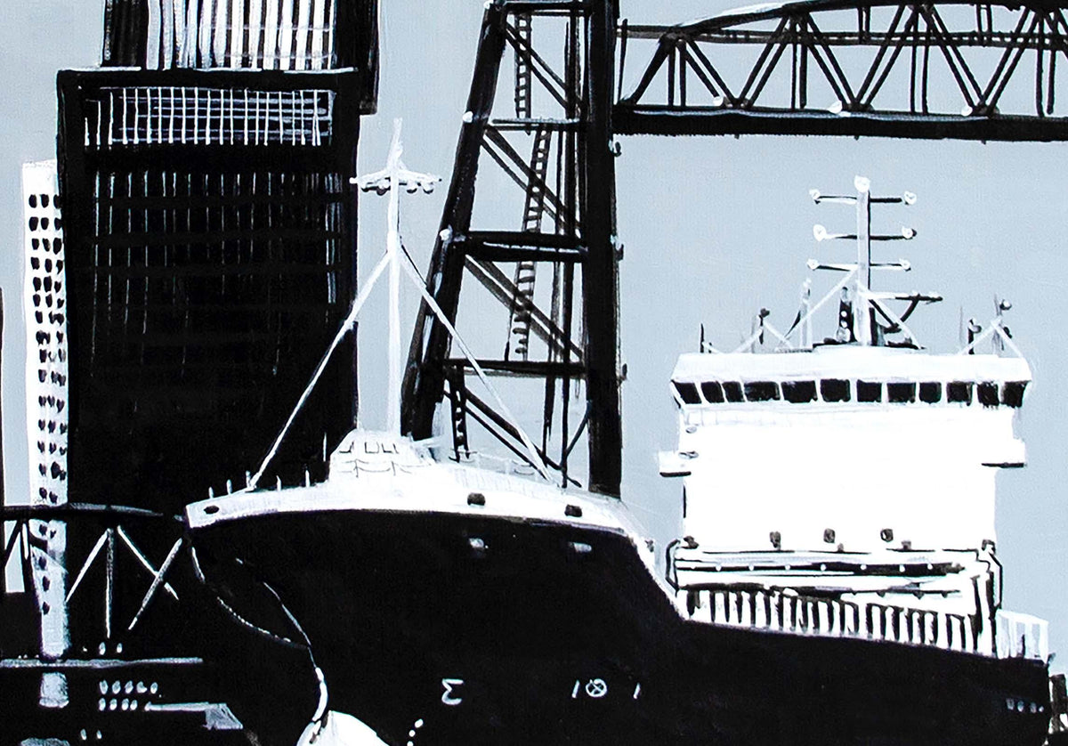 De Hef en Vrachtschip Rotterdam poster, Rotterdam tekening met architectuur en skyline detail
