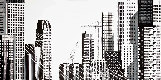 Handgetekende poster Rotterdam Abstract 1, kunst geïnspireerd op skyline Rotterdam ingelijst