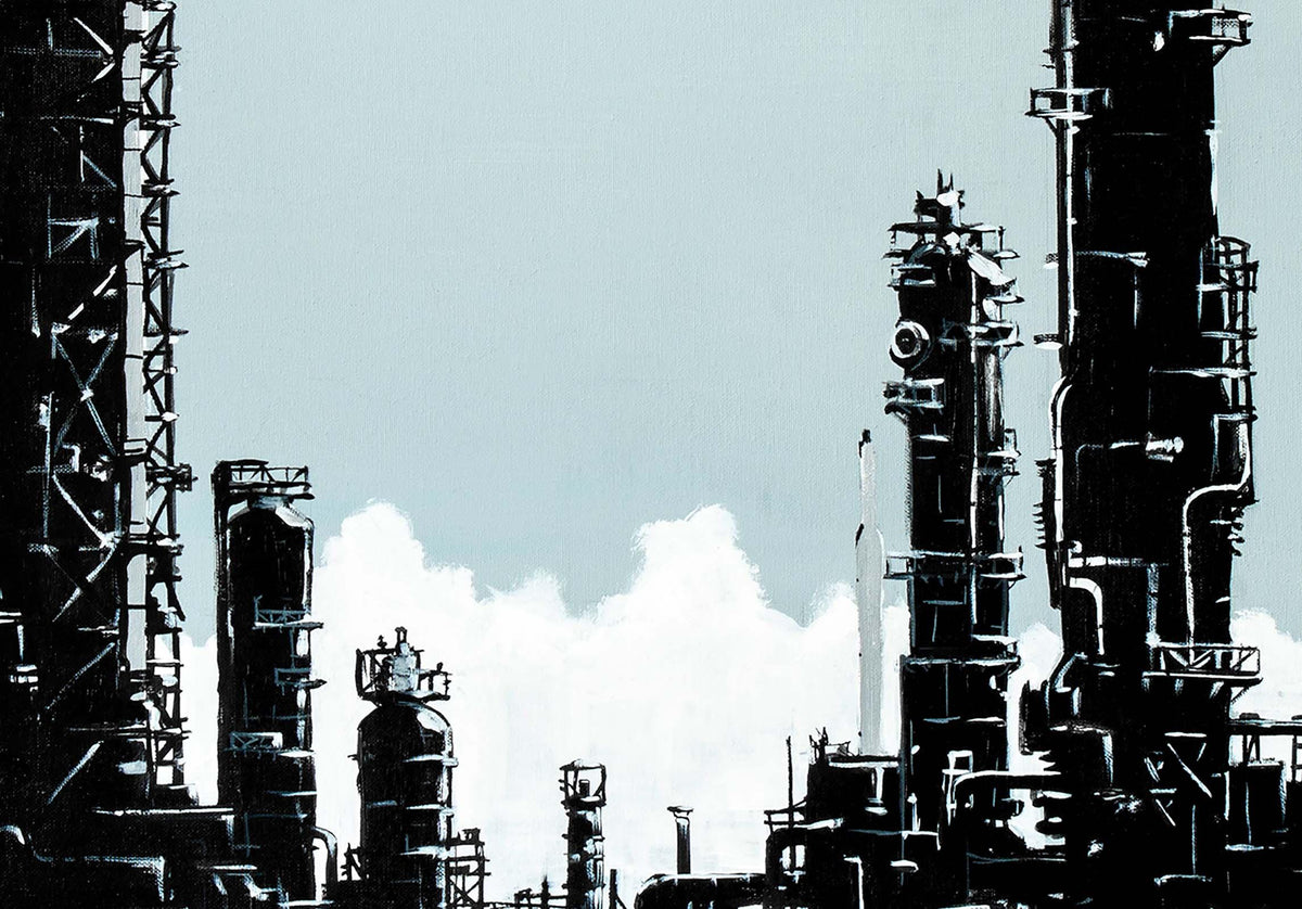 Poster Raffinaderij 1 Rotterdam, handgetekende Rotterdam kunst en skyline detail