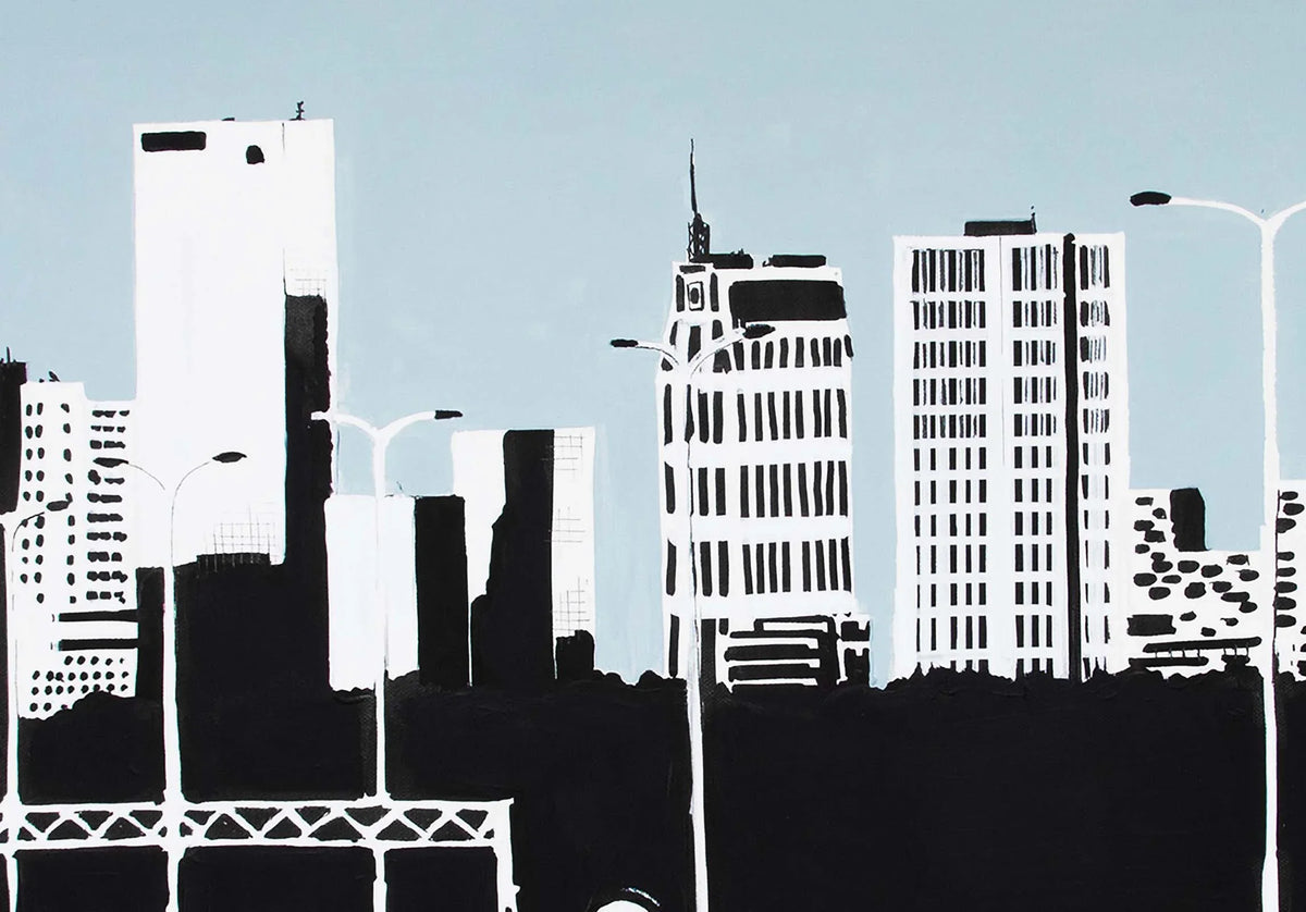 Skyline Rotterdam vanaf Kleinpolderplein poster, Rotterdam tekening met architectuur en skyline