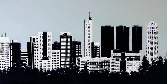 Handgetekende poster Skyline Rotterdam vanaf Rotterdam Airport, kunst geïnspireerd op skyline Rot...
