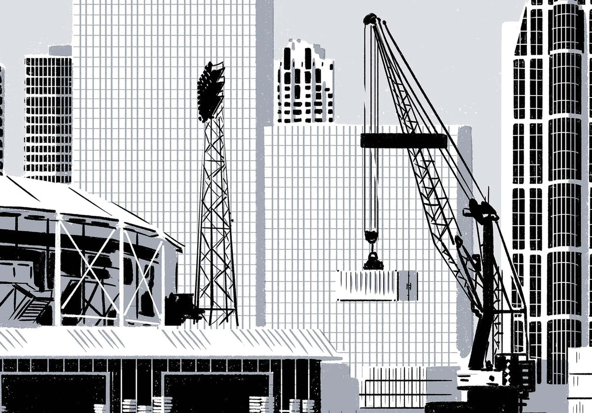 Poster Rotterdam Havenstad, handgetekende Rotterdam kunst en skyline detail