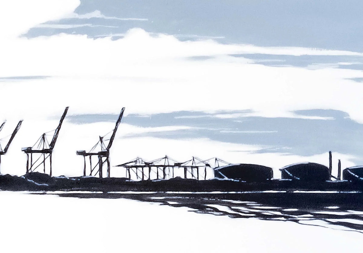 Maasvlakte vanaf Hoek van Holland Rotterdam poster, Rotterdam tekening met architectuur en skyline