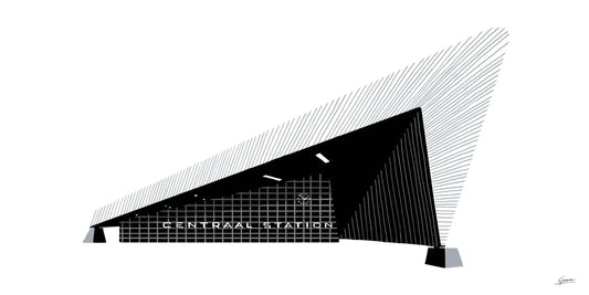 Rotterdam Centraal 2 poster, Rotterdam tekening met architectuur en skyline ingelijst