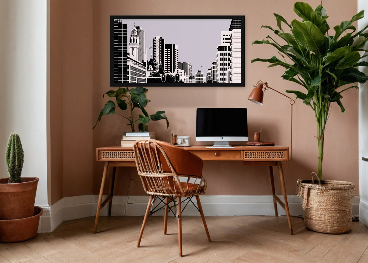 Poster Coolsingel Rotterdam ingelijst aan de muur in een kantoor