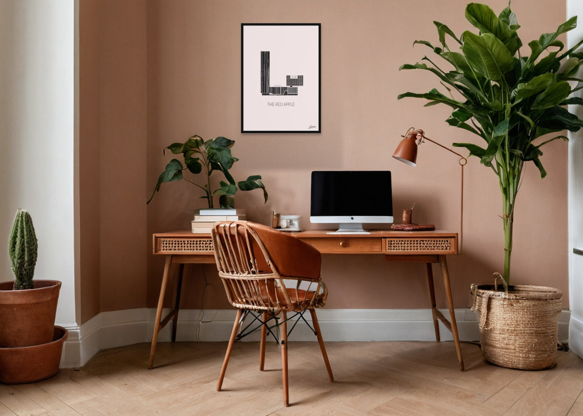 Poster Red Apple Rotterdam ingelijst aan de muur in een kantoor