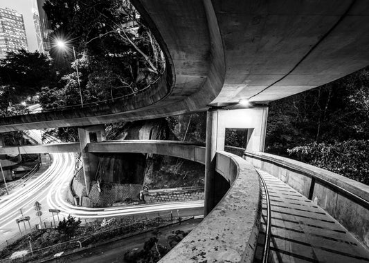 Hongkong 2 poster, zwart-wit kunstfotografie van architectuur en skyline ingelijst