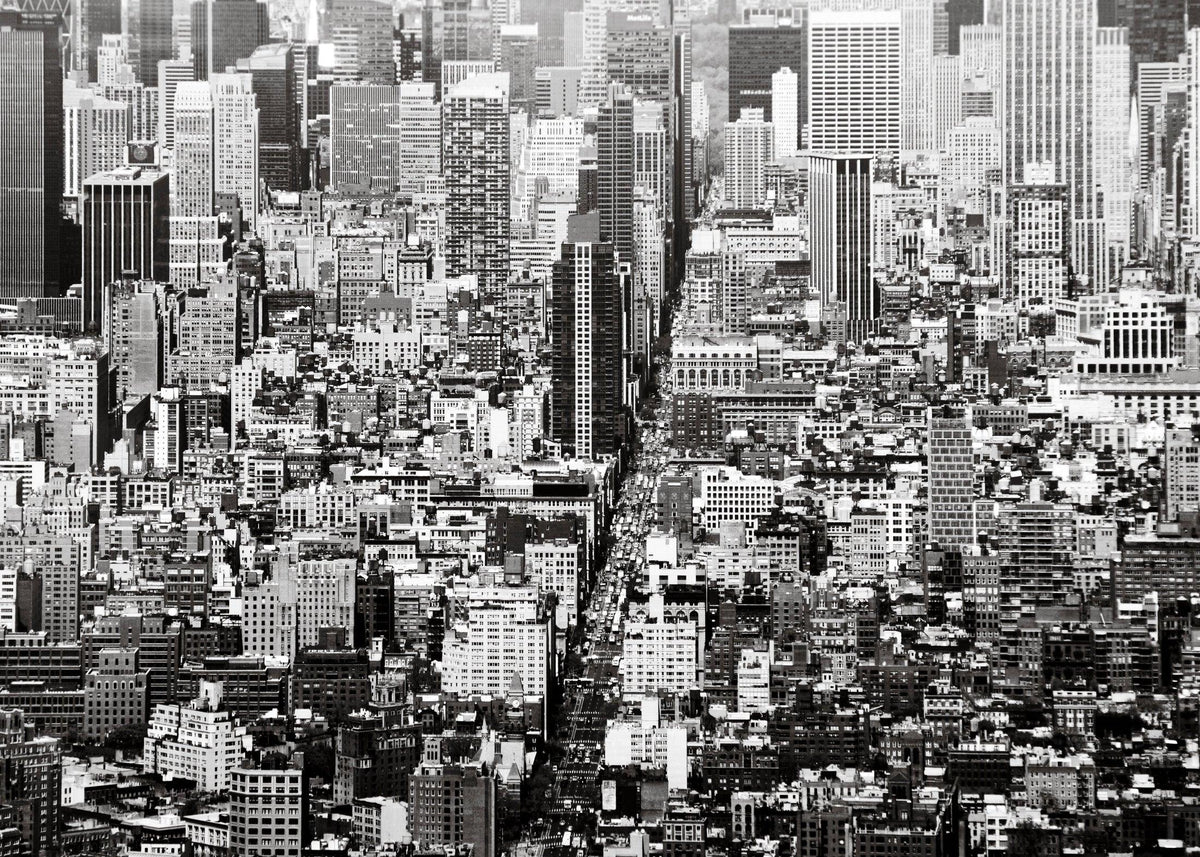 New York 2 poster, zwart-wit kunstfotografie van architectuur en skyline ingelijst