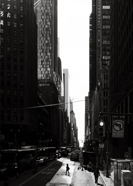 Poster New York 3, zwart-wit stadsfotografie met stedelijke skyline ingelijst