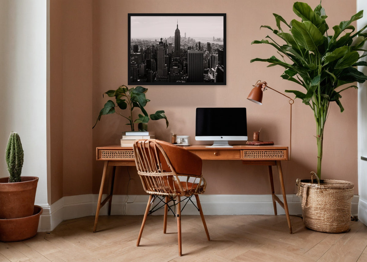 Poster New York 5 stadsfotografie ingelijst aan de muur in een kantoor