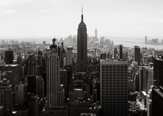 New York 5 poster, zwart-wit kunstfotografie van architectuur en skyline ingelijst