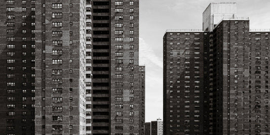 Poster New York 6, zwart-wit stadsfotografie met stedelijke skyline ingelijst