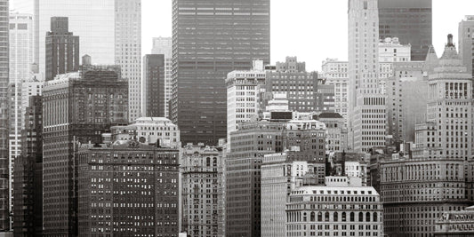 New York 8 poster, zwart-wit kunstfotografie van architectuur en skyline ingelijst