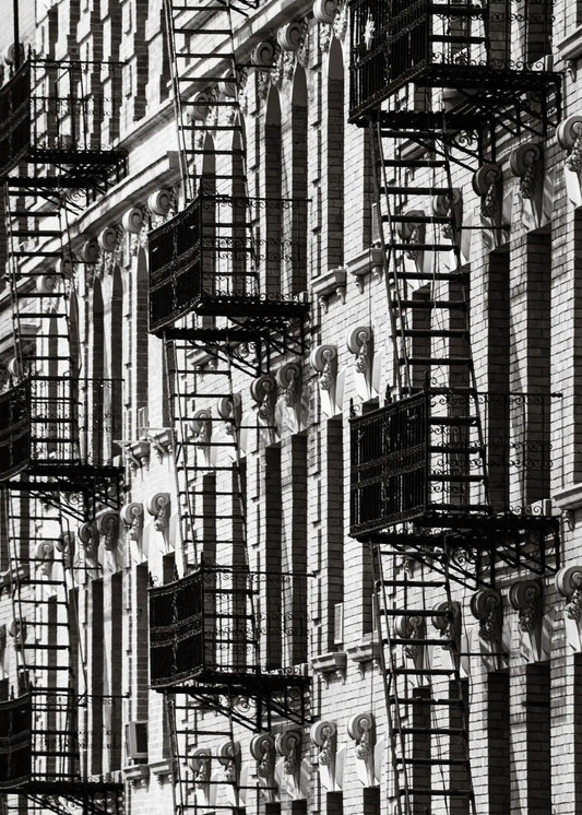 Poster New York 9, zwart-wit stadsfotografie met stedelijke skyline ingelijst