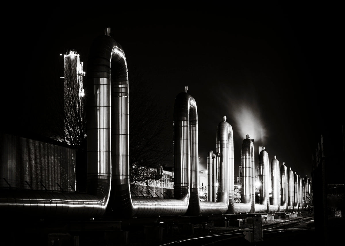 Poster Rotterdam 8, zwart-wit stadsfotografie met stedelijke skyline ingelijst