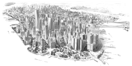 Lower Manhattan poster, panorama tekening van New York met het One World Trade Center